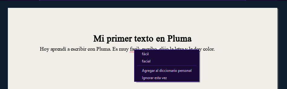 El menú del clic derecho con las sugerencias «fácil» y «facial»